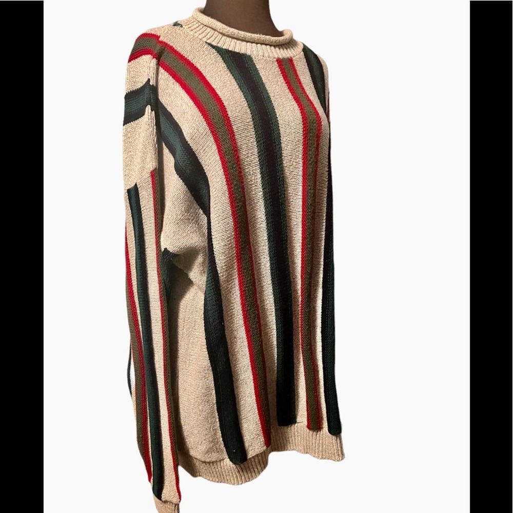 Vtg Crewneck Striped Grandpa Oversized Knit  Sweater
